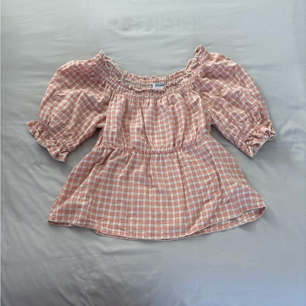 Old Navy Pink Checkered Smocked Top